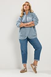 YOURS Plus Size Blue Teddy Borg Zip Through Fleece | Yours Clothing 2