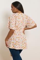 YOURS Plus Size Orange Floral Print Ribbed Wrap Top | Yours Clothing 2