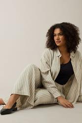 EVANS Plus Size Natural Brown Stripe Print Premium Linen Trousers | Evans 5
