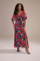 M&Co Purple Floral Print Mesh Maxi Wrap Dress | M&Co 3