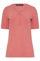 LTS Tall Coral Pink Ribbed Short Sleeve Henley Top
