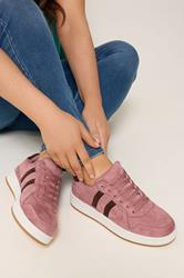 Pink & Brown Padded Lace Up Trainers In Wide E Fit | YoursClothing 1