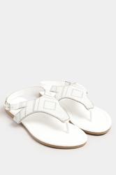 LTS White Beaded Ankle Strap Sandals In Standard Fit