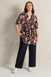 EVANS Plus Size Black Floral Pintuck Tie Neck Blouse | Evans 2