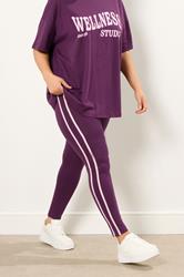 YOURS ACTIVE Plus Size Burgundy Red Side Stripe Leggings | Yours Clothing 1