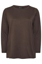 YOURS Curve Chocolate Brown Long Sleeve Core T-Shirt
