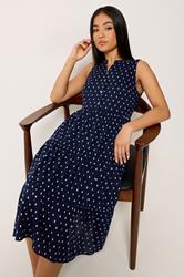 M&Co Petite Navy Blue Dobby Sleeveless Tiered Midi Dress | M&Co 2