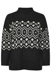 YOURS Curve Black Fairisle Knitted Jumper