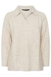 YOURS Curve Natural Brown Collared Knitted Jumper