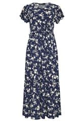 M&Co Navy Blue Floral Print Shirred Waist Maxi Dress