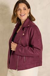 EVANS Plus Size Berry Red Suedette Biker Jacket | Evans 3