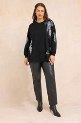 EVANS Plus Size Black & Silver Sequin Embellished Sweatshirt | Evans 1