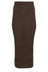 PixieGirl Petite Chocolate Brown Ribbed Maxi Tube Skirt