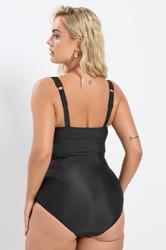 YOURS Plus Size Black Ruched Square Neck Tummy Control Swimsuit | Yours Clothing 5