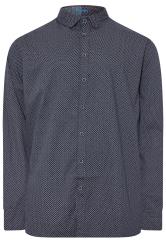 D555 Big & Tall Navy Blue Micro Spot Print Button Shirt
