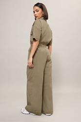 PixieGirl Petite Women's Brown Tie Waist Cotton Wide Leg Jumpsuit | PixieGirl 2