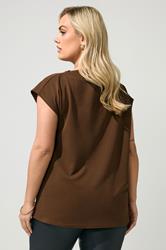YOURS LONDON Plus Size Chocolate Brown Drape Shoulder Top | Yours Clothing 2