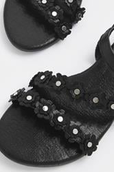 Black Ditsy Floral Sandals In Wide E Fit | Yours Clothing 5