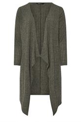 YOURS Curve Khaki Green Ribbed Midaxi Waterfall Cardigan