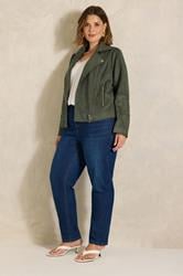 EVANS Plus Size Khaki Green Suedette Biker Jacket | Evans 1