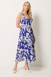 LTS Tall Women's Navy Blue Floral Pleated Midi Dress | Long Tall Sally 1