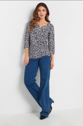 LTS Tall Navy Blue Leopard Print Cotton Henley Top | Long Tall Sally 1