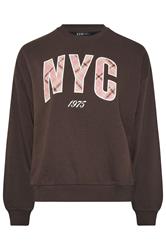 YOURS Plus Size Chocolate Brown 'NYC' Check Sweatshirt | Yours Clothing 5