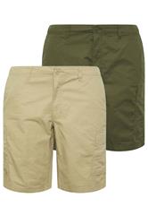 JACK & JONES Big & Tall 2 PACK Neutral And Olive Green Cargo Shorts | BadRhino 4
