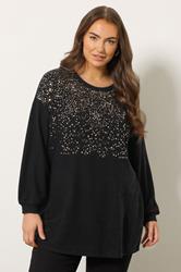 EVANS Plus Size Black Sequin Embellished Knitted Top | Evans 3