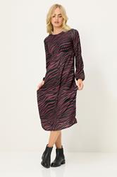 PixieGirl Petite Women's Burgundy Red Zebra Print Long Sleeve Midi Dress | PixieGirl 3