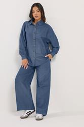 PixieGirl Petite Women's Mid Blue Oversized Denim Shirt | PixieGirl 2