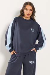 YOURS Plus Size Navy Blue 'NYC' Side Stripe Sweatshirt | Yours Clothing 2