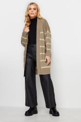 PixieGirl Beige Brown Stripe Midi Cardigan | PixieGirl 1