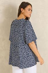 EVANS Plus Size Navy Blue Spot Print Pleat Front Top 2