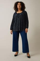 EVANS Plus Size Navy Blue Floral Burnout Blouse | Evans 1