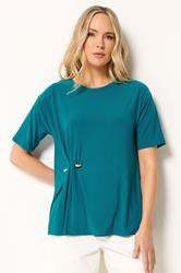 LTS Tall Women's Teal Blue Metal Detail Oversized T-Shirt | Long Tall Sally 3