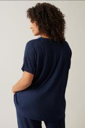 EVANS Plus Size Navy Blue Plisse Pleat Front Top | Evans 4
