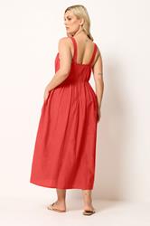 YOURS Plus Size Red Linen Milkmaid Dress | Yours Clothing 2