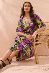 EVANS Plus Size Green Tropical Print Modal Midaxi Dress | Evans 1