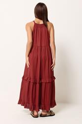 PixieGirl Petite Women's Red Halter Neck Tiered Maxi Dress | PixieGirl 2