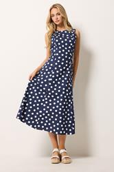 M&Co Navy Blue Polka Dot Fit & Flare Cotton Maxi Dress | M&Co 3