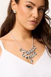Silver Tone Oval Necklace & Earrings Set | Yours Clothing 1