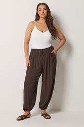 YOURS Plus Size Chocolate Brown Cuffed Balloon Trousers | Yours Clothing 3