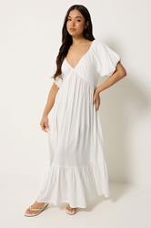 PixieGirl Petite Women's White Puff Sleeve Maxi Dress | PixieGirl 3