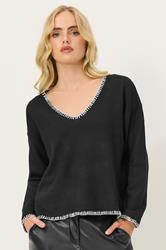 PixieGirl Petite Women's Black Knitted Contrast Stitch Jumper | PixieGirl 3