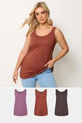 YOURS 3 PACK Curve Navy Blue & Black Core Vest Tops | Yours Clothing 1