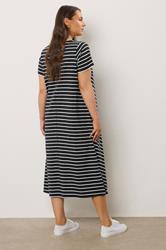 EVANS Plus Size Black Stripe Premium Cotton Dress | Evans 2