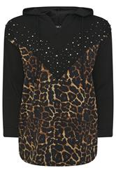 YOURS Plus Size Grey Black Leopard Print Stud Hoodie | Yours Clothing 5