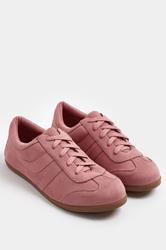 Pink Faux Suede Stripe Trainers In Extra Wide EEE Fit | Yours Clothing 1