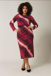 EVANS Plus Size Burgundy Red Abstract Print Mesh Midi Skirt | Evans  1